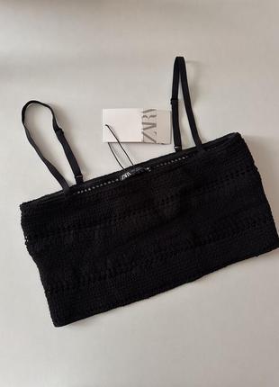 Топ кружевной zara черный короткий
