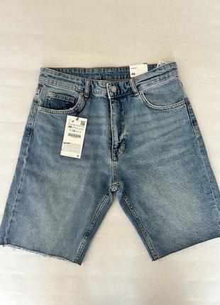 Шорты джинсовые свободного кроя zara голубой синий размер 40