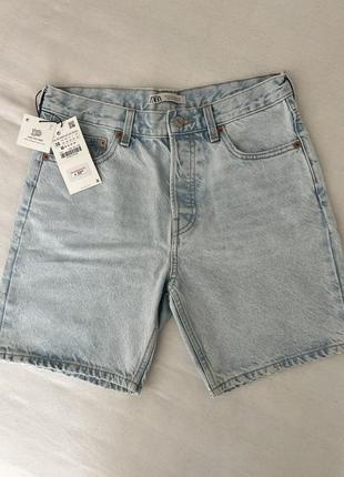 Шорты джинсовые свободного кроя zara голубой размер 38