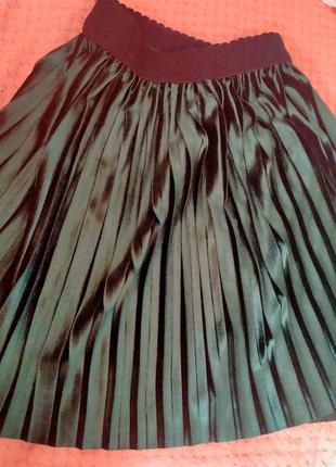 Спідниця пліссе,в складки,темно зелена,для дівчинки