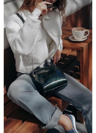 Сумка жіноча з натуральної шкіри зелена лакова vito torelli 1070 5023