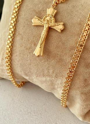 Позолоченный набор: позолоченная цепочка 55см, 60см и крестик, позолота