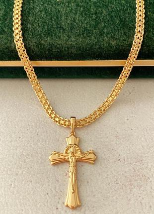 Позолоченный набор: позолоченная цепочка 55см, 60см и крестик, позолота