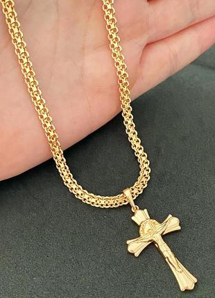 Позолоченный набор: позолоченная цепочка 55см, 60см и крестик, позолота