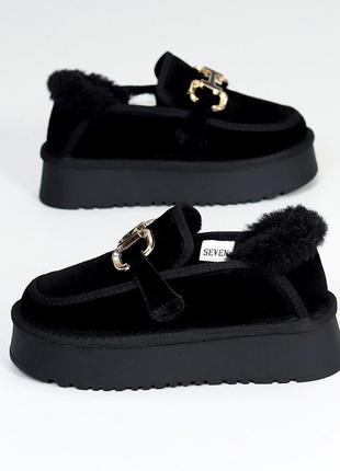 Розпродаж натуральні замшеві чорні уггі - автоледі на високій підошві 36р.