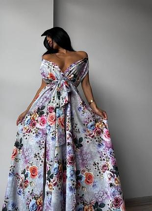 Платье платье миди длинное с разрезами цветочный принт софт