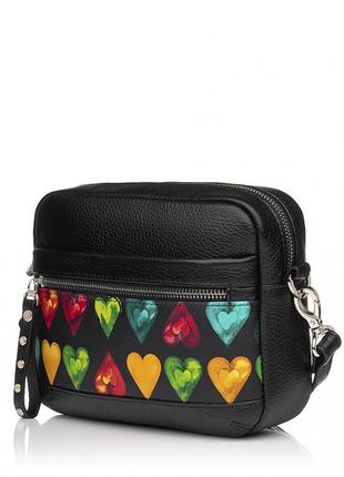 Сумка женская из натуральной кожи черная vito torelli 1084 3034/1000 с серцем