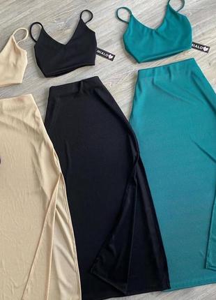 Комплект 2-ка: топ майка та спідниця міді з розрізом🌸2 фото