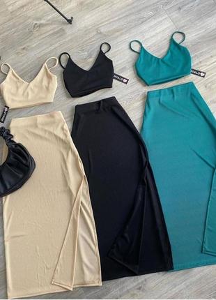 Комплект 2-ка: топ майка та спідниця міді з розрізом🌸