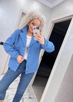 Куртка-піджак жіноча на кнопках тедді баранчик 42-56 джинс (синя), чорна, бежева, сіра