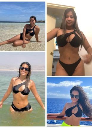 Роскошный раздельный асимметричный купальник черного цвета shein
