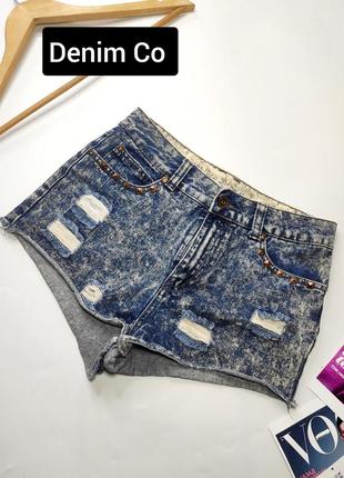 Шорты женские мини джинсовые с высокой посадкой синего цвета от бренда denim co s m