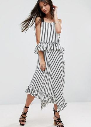 Шифонова сукня в смужку а-симетрична сарафан міді uk 12/40/l asos