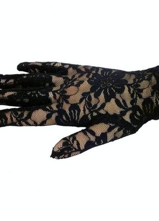 Перчатки гипюровые детские короткие чёрные