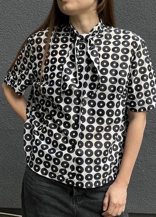 Винтажная рубашка, блуза в горохи с бантом, размер м