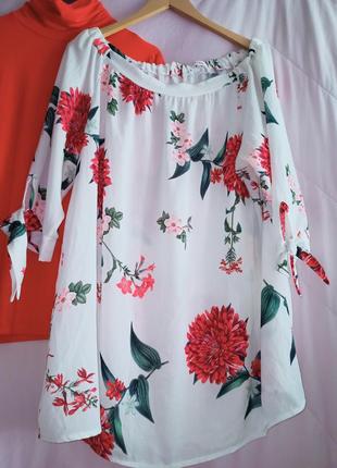 Бомбезная итальянская блуза со спущенными плечами,56-62разм.