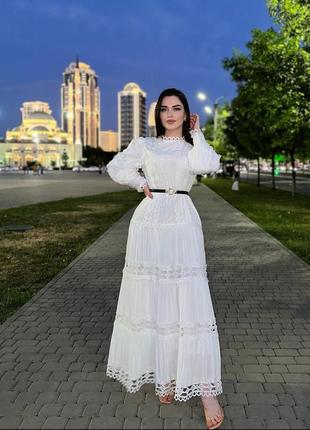 Накладний платіж ❤ святкова бавовняна сукня з рукавами ліхтариками і мереживом максі