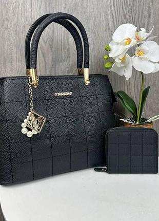 Модна жіноча сумка з брелоком, стильна велика жіноча сумочка + гаманець жіночий