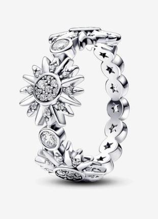 Серебрянное кольцо пандора три солнца pandora