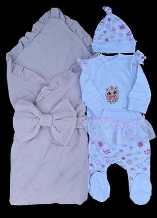 Набір на виписку з пологового та для повсякденного користування для дівчинки (56 розмір) (набори на виписку із