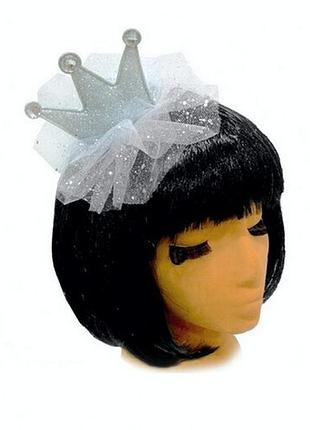 Корона на шпильці з фатином срібляста