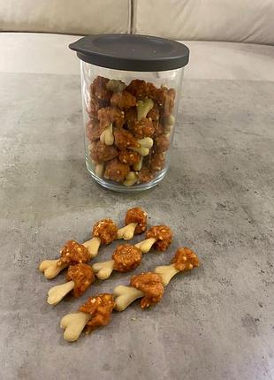 Лакомство "крестьянские сладости" для собак, кальциевая косточка с курицей и рисом, 3,5-4,5см