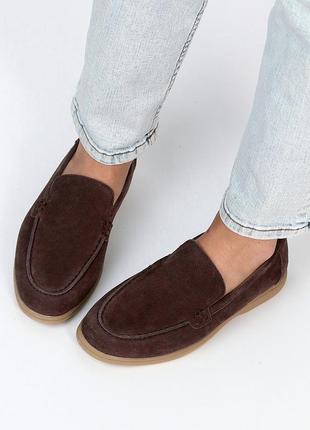 Туфли слипоны мокасины лоферы натуральный замш коричневые3 фото