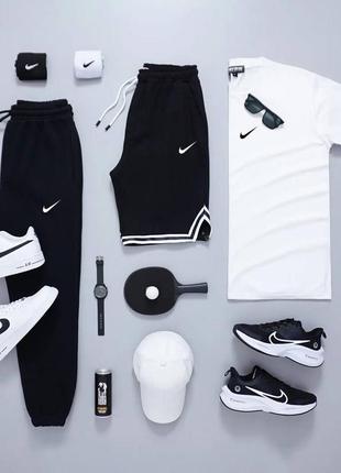 Мужской спортивный комплект nike футболка-брюки-шорты на лето в черном цвете premium качества, стильный и удобный комплект на каждый день