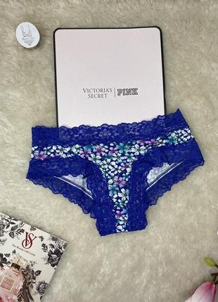 Трусики бикини victoria's secret хлопковые с кружевом синие в фиалках оригинал виктория сикрет