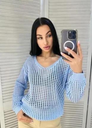 Блакитний бавовняний ажурний світер esmara світер джемпер пуловер ажурний джемпер