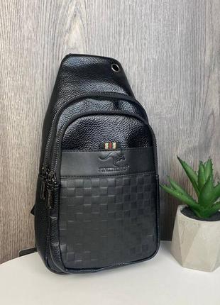 Чоловіча сумка-бананка на груди месенджер кенгуру, сумка-слінг на плече екошкіра в карту 1015