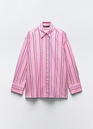 Нежная розовая рубашка оверсайз в полоску zara дефект!5 фото