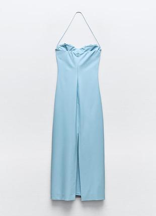 Zara шикарное платье с цветком небесного цвета4 фото