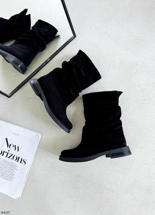 Круті жіночі замшеві чоботи з утеплювачем чорні зима та демі 23,5 см