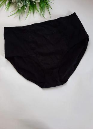 Черные базовые хлопковые трусики высокая посадка большой размер №1725