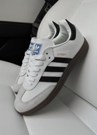 Жіночі кросівки adidas samba white black gum адідас самба білого з чорним кольорів