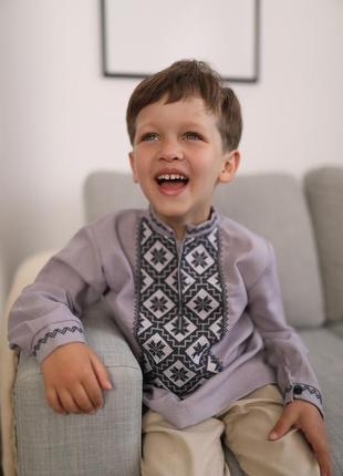 Вишиванка хлопчику, вышиванка мальчику 7 лет, вышиванка серая 10 лет