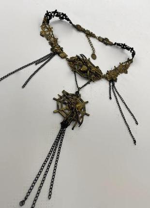 Чокер кольє з павуками та павутиною spider queen золотистий