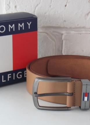 Ремень мужской кожаный бежевый tommy hilfiger