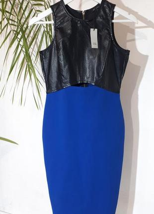 Платье миди river island/платье с кожзамом/голубое платье/платье по фигуре