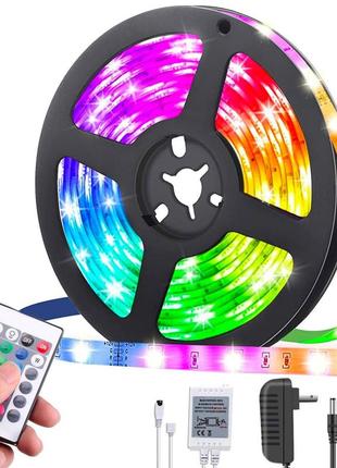 Светодиодная led лента 5 м, 5050 rgb с блоком и пультом управления / многоцветная лента для подсветки комнаты