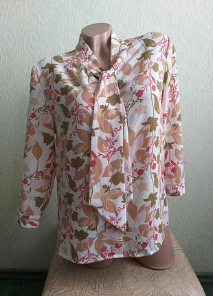 Стретчевая блуза рукава 3/4. туника. рубашка. топ. в листьях, в цветочек. розовый, горчичный, хаки, белый, молочный, пудровый.