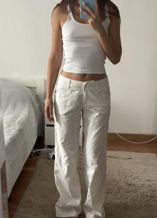 Белые льняные прямые брюки h&m