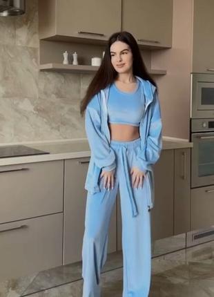 Велюровый костюм тройка ( топ, кофта и штаны)10 фото