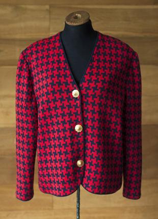Красно черный шерстяной винтажный женский блейзер devernois, размер l, xl