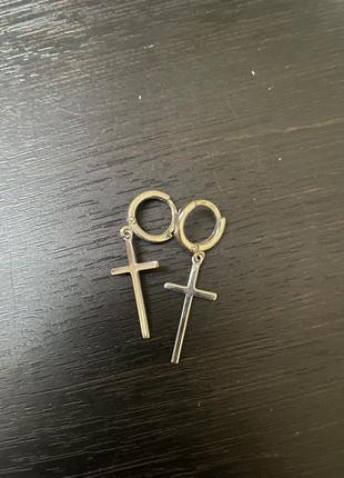 Серебро серьги серебряные кресты крестики модные детские подростковые круглые