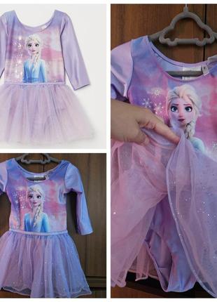 Купальник-сукня на танці, гімнастику, свято h&m з фатиновою спідницею 104 р., принт-  ельза ("холодне сердце")