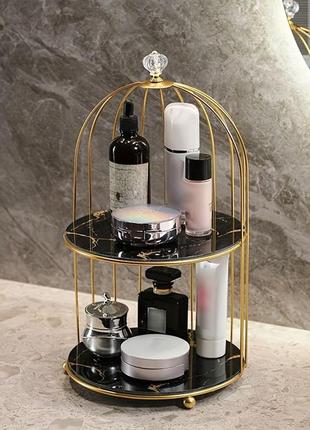 Роскошная этажерка, полка, подставка для косметики, парфюма, органайзер черный мрамор,...