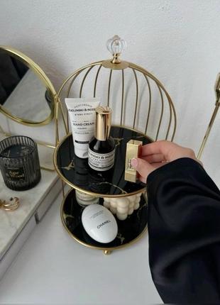 Роскошная этажерка, полка, подставка для косметики, парфюма, органайзер черный мрамор,...