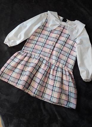 Твидовое детское платье с белым бантом возраст 4-5 лет